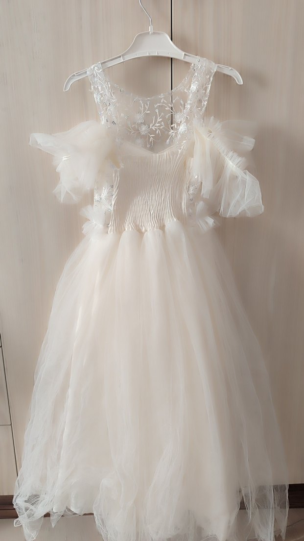 Beyaz Nakışlı Straplez Kız Çocuk Elbisesi - Görsel 5