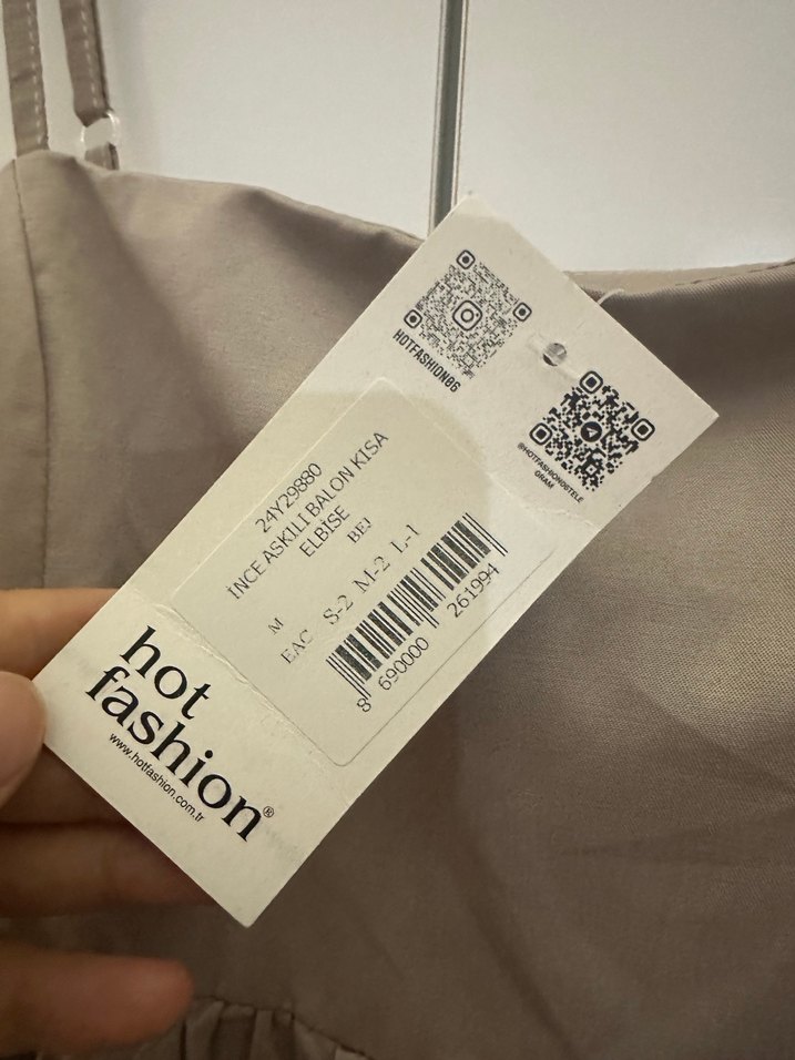 Bej Keten Mini Askılı Elbise - Görsel 3