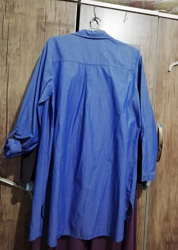 Düğmeli Mavi Denim Kadın Gömlek