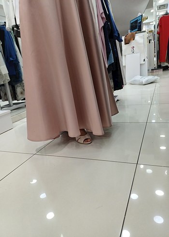 Bej Drapeli Straplez Uzun Abiye Elbise - Görsel 8