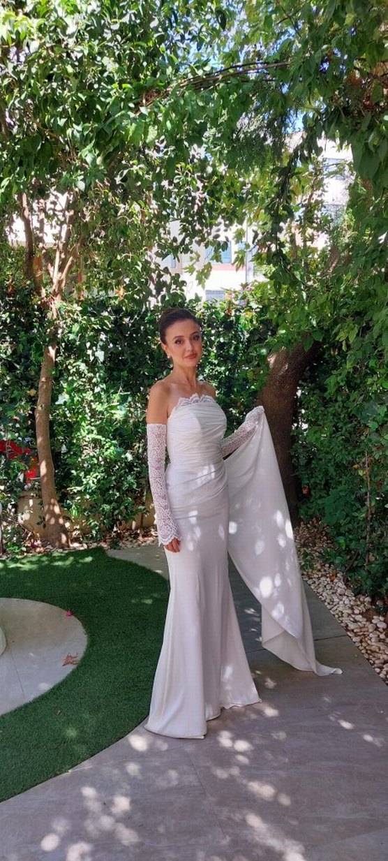 Askılı Straplez Beyaz A Kesim Uzun Gelinlik - Görsel 4