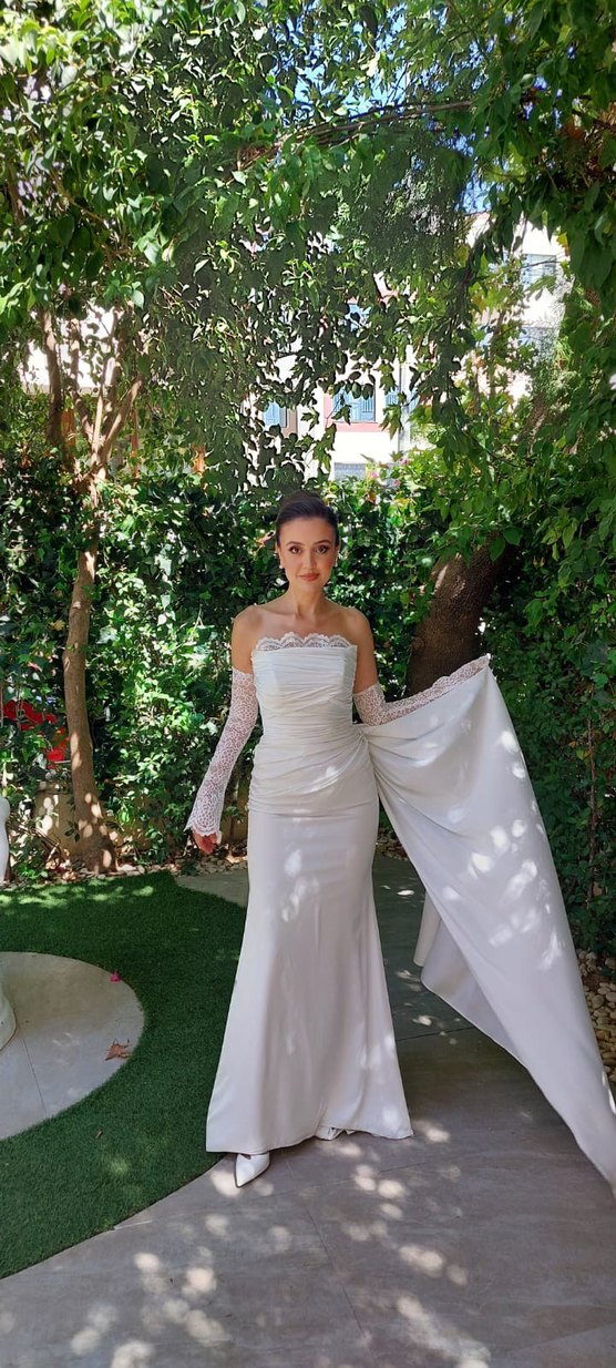 Askılı Straplez Beyaz A Kesim Uzun Gelinlik - Görsel 3