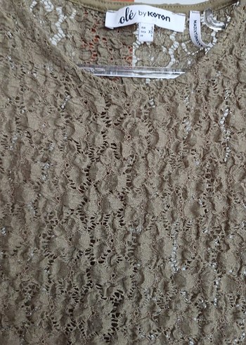 Bej Örgü Kısa Kollu Kadın Bluz - Görsel 2