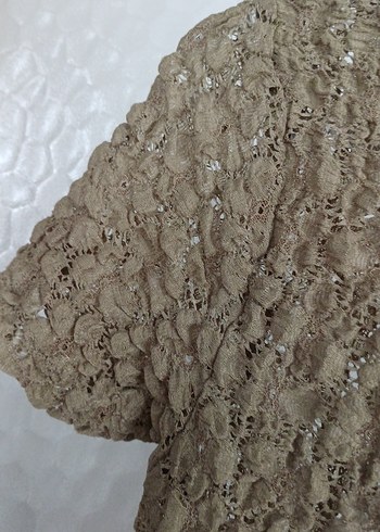 Bej Örgü Kısa Kollu Kadın Bluz - Görsel 5