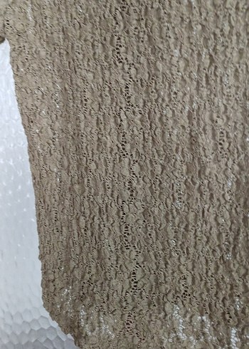 Bej Örgü Kısa Kollu Kadın Bluz - Görsel 4