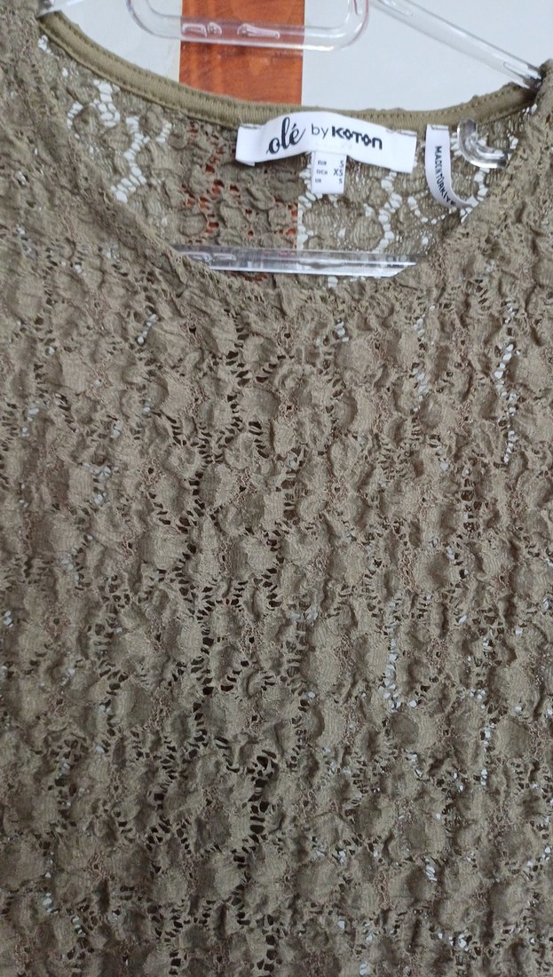 Bej Örgü Kısa Kollu Kadın Bluz - Görsel 2