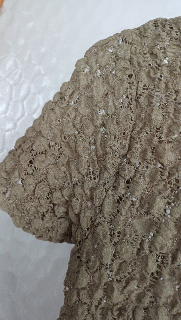 Bej Örgü Kısa Kollu Kadın Bluz - Görsel 5