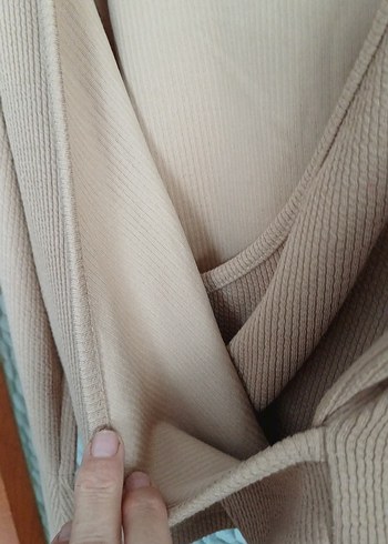 Bej V Yaka Uzun Kollu Kadın Bluz - Görsel 5