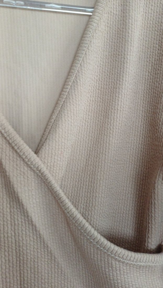 Bej V Yaka Uzun Kollu Kadın Bluz - Görsel 2