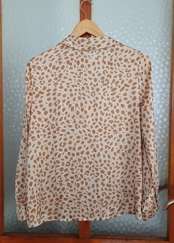 Bej Leopar Desenli Bohem Düğmeli Gömlek - Görsel 3