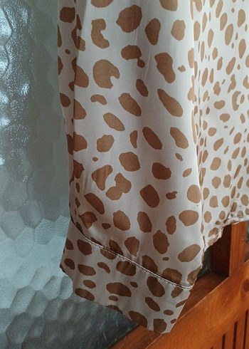 Bej Leopar Desenli Bohem Düğmeli Gömlek - Görsel 5