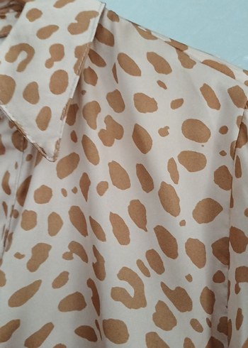Bej Leopar Desenli Bohem Düğmeli Gömlek - Görsel 2