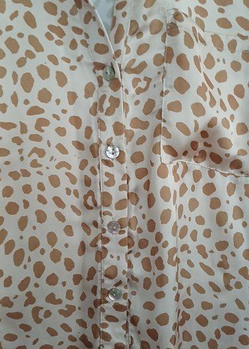 Bej Leopar Desenli Bohem Düğmeli Gömlek - Görsel 4