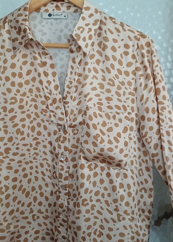 Bej Leopar Desenli Bohem Düğmeli Gömlek - Görsel 7