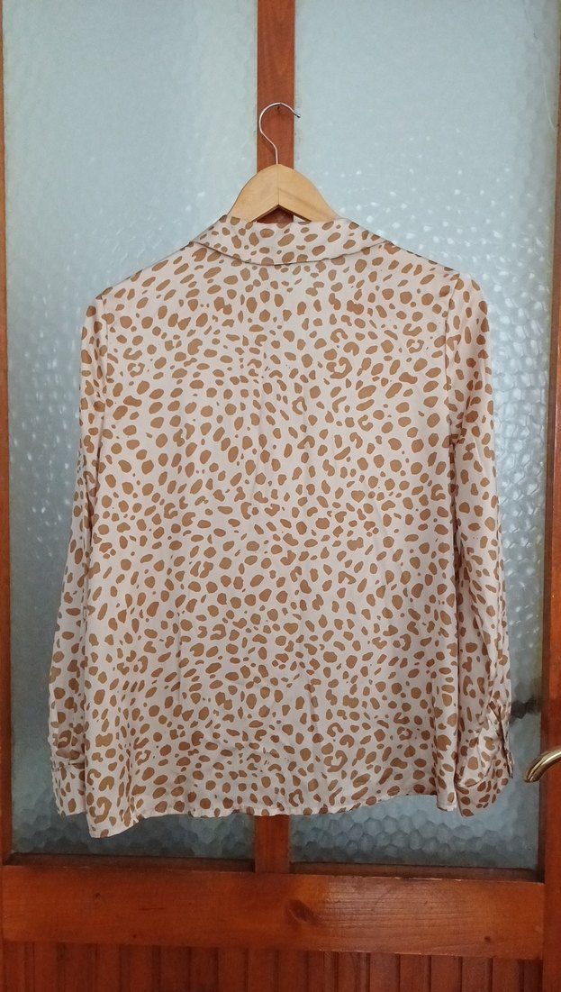 Bej Leopar Desenli Bohem Düğmeli Gömlek - Görsel 3