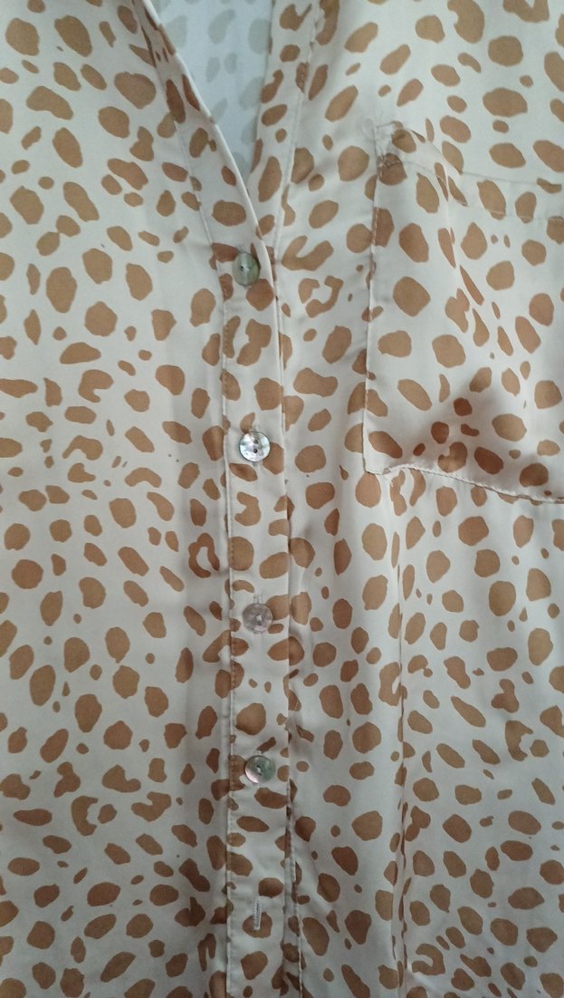Bej Leopar Desenli Bohem Düğmeli Gömlek - Görsel 4
