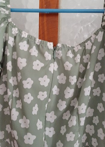 Yeşil Çiçek Desenli Bohem Midi Elbise - Görsel 5