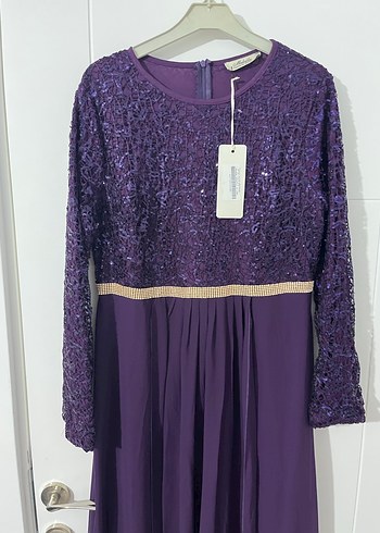 Kadın Mor Uzun Kollu Abiye Elbise - Görsel 2