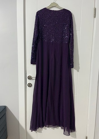 Kadın Mor Uzun Kollu Abiye Elbise - Görsel 3