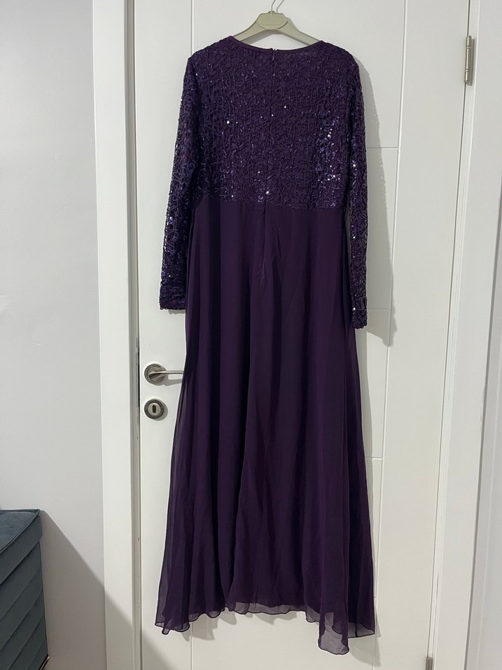 Kadın Mor Uzun Kollu Abiye Elbise - Görsel 3