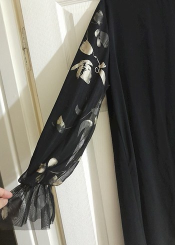 Uzun Kollu Siyah Drapeli Kadın tunik - Görsel 2