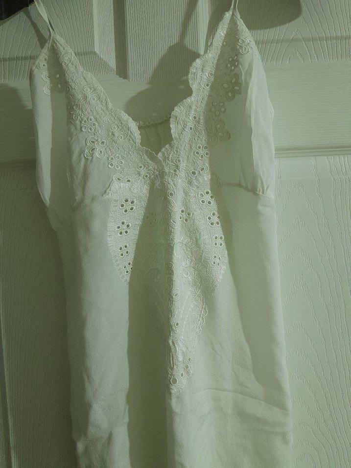 Beyaz V Yaka Midi Gecelik - Görsel 2