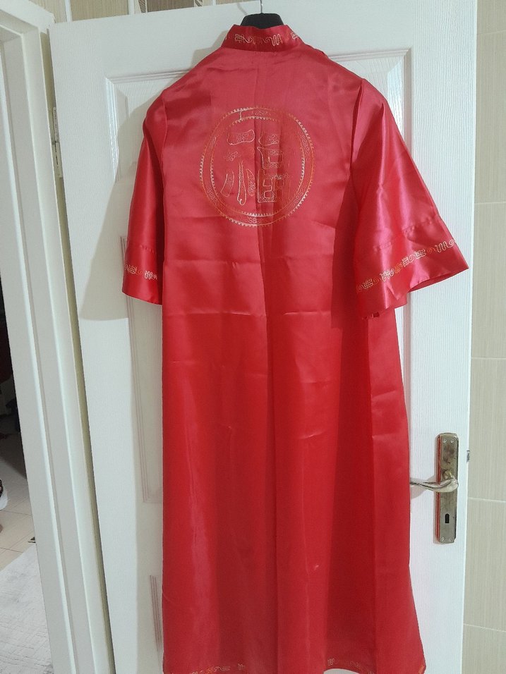 Diger Kırmızı Nakışlı Uzun Kadın Sabahlık - Görsel 3