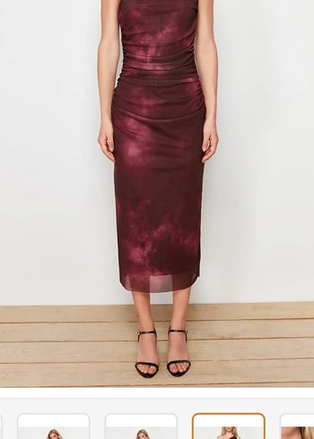 Bordo Drapeli Uzun Abiye Elbise - Görsel 2