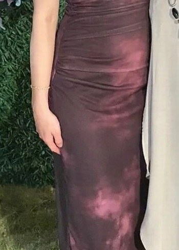 Bordo Drapeli Uzun Abiye Elbise - Görsel 3