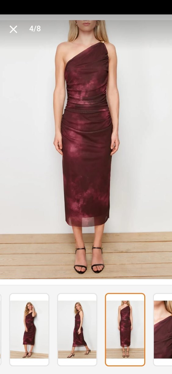 Bordo Drapeli Uzun Abiye Elbise - Görsel 2