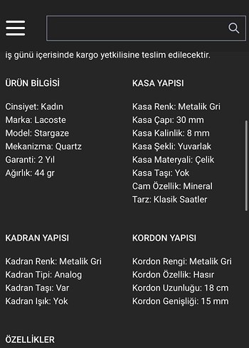 Beden Lacoste Kadın Klasik Gri Saat