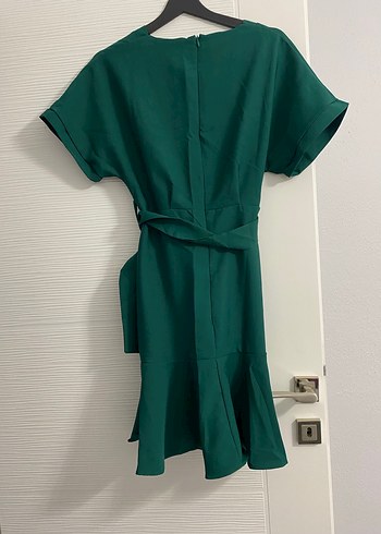 38 Beden Yeşil V Yakalı Mini Elbise