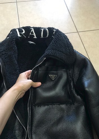 Prada Kürk Detaylı Siyah Deri Biker Ceket