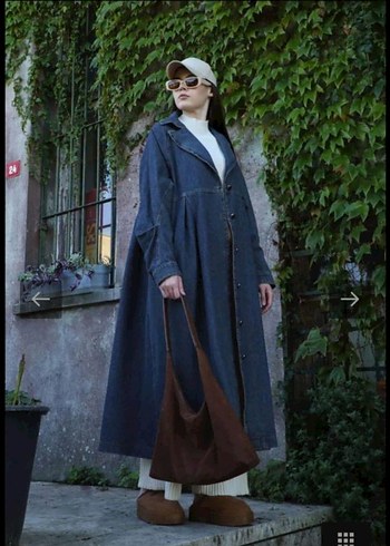 Kadın Lacivert Uzun Denim Trençkot(Zülays marka standart beden)