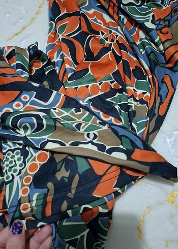 Kadın Çok Renkli Bohem Desenli Salaş Pantolon - Görsel 8