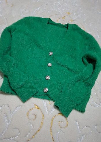 Düğmeli Yeşil Kadın Hırka - Görsel 4