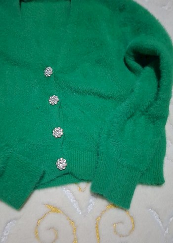 Düğmeli Yeşil Kadın Hırka - Görsel 2