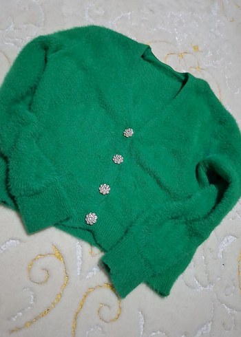 Düğmeli Yeşil Kadın Hırka - Görsel 6