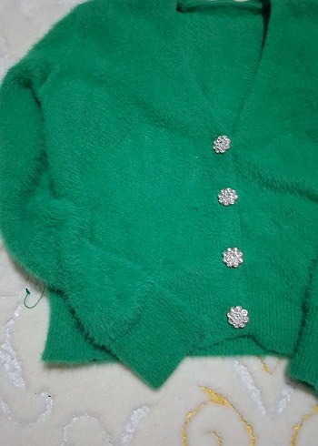 Düğmeli Yeşil Kadın Hırka - Görsel 3