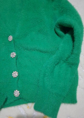 Düğmeli Yeşil Kadın Hırka - Görsel 5