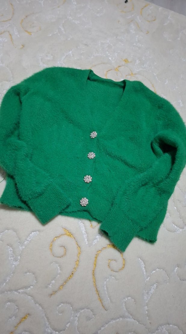 Düğmeli Yeşil Kadın Hırka - Görsel 4