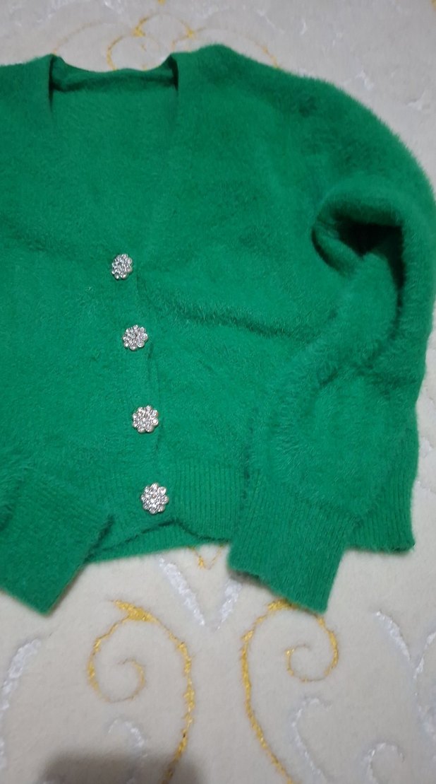 Düğmeli Yeşil Kadın Hırka - Görsel 2