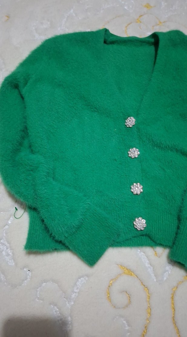 Düğmeli Yeşil Kadın Hırka - Görsel 3