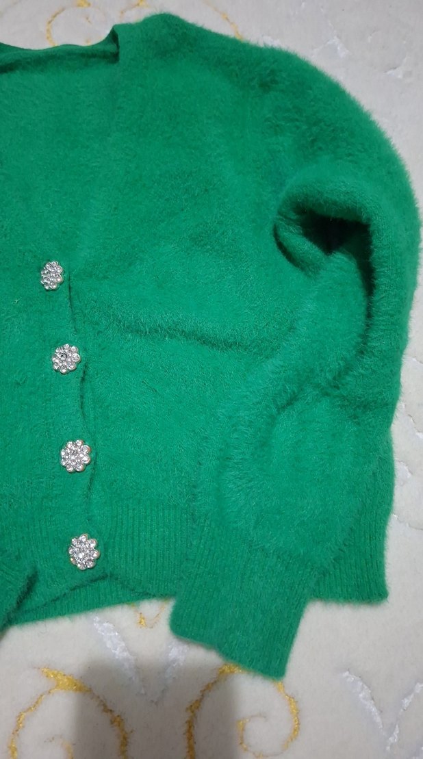 Düğmeli Yeşil Kadın Hırka - Görsel 5