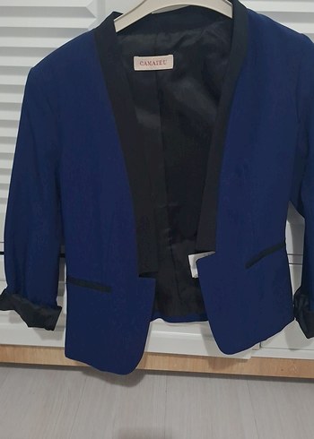 Kadın Mavi Düğmeli Blazer Ceket - Görsel 2