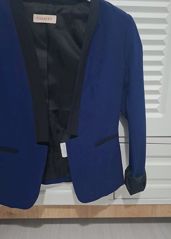 Kadın Mavi Düğmeli Blazer Ceket - Görsel 8