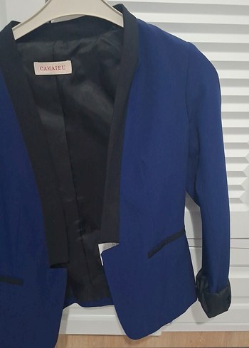 Kadın Mavi Düğmeli Blazer Ceket - Görsel 3