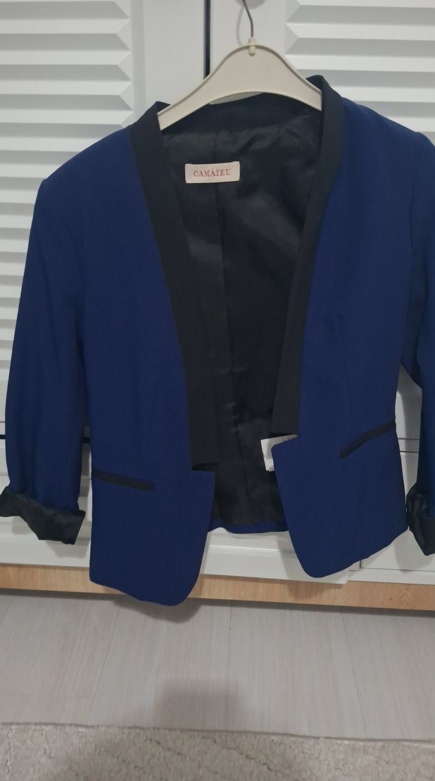 Kadın Mavi Düğmeli Blazer Ceket - Görsel 2