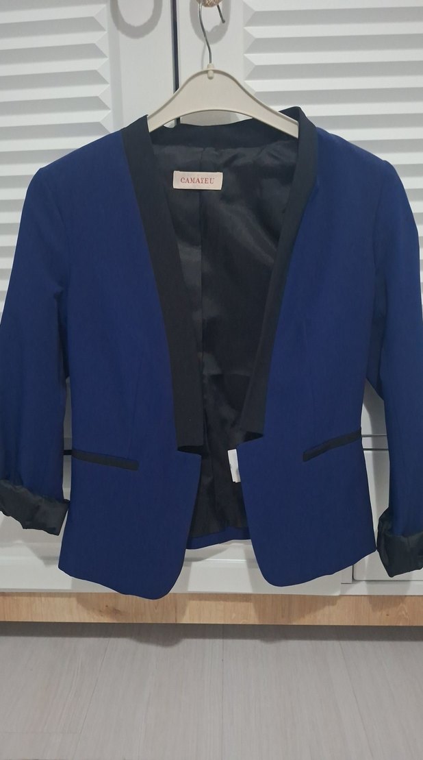 Kadın Mavi Düğmeli Blazer Ceket - Görsel 5
