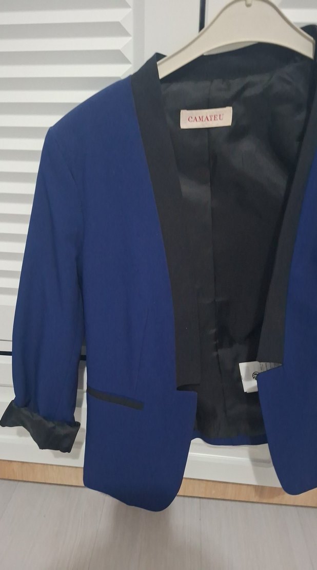 Kadın Mavi Düğmeli Blazer Ceket - Görsel 4